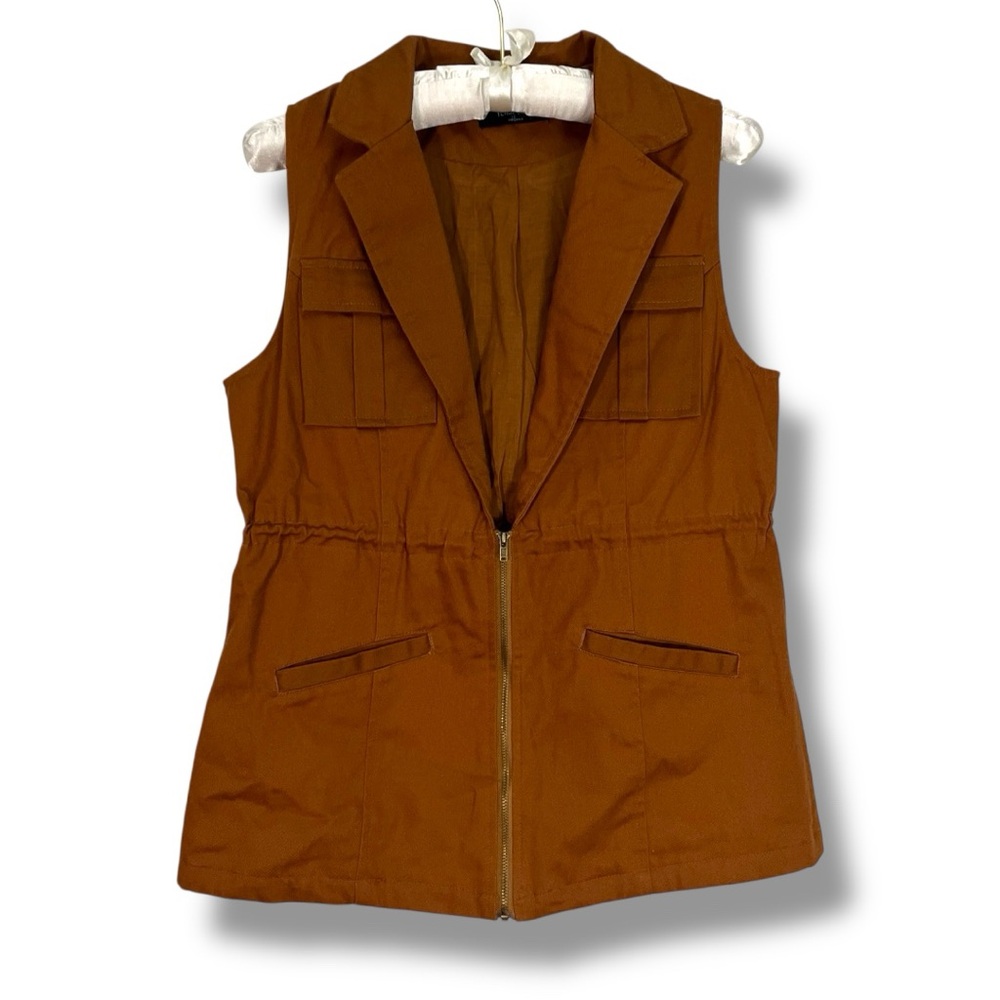 Peach Love California Brown Vest Anorak Safari Utility Cargo Outerwear Sz M